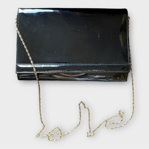 Vintage Ande Black Patent Leather Clutch Handbag Chain Strap